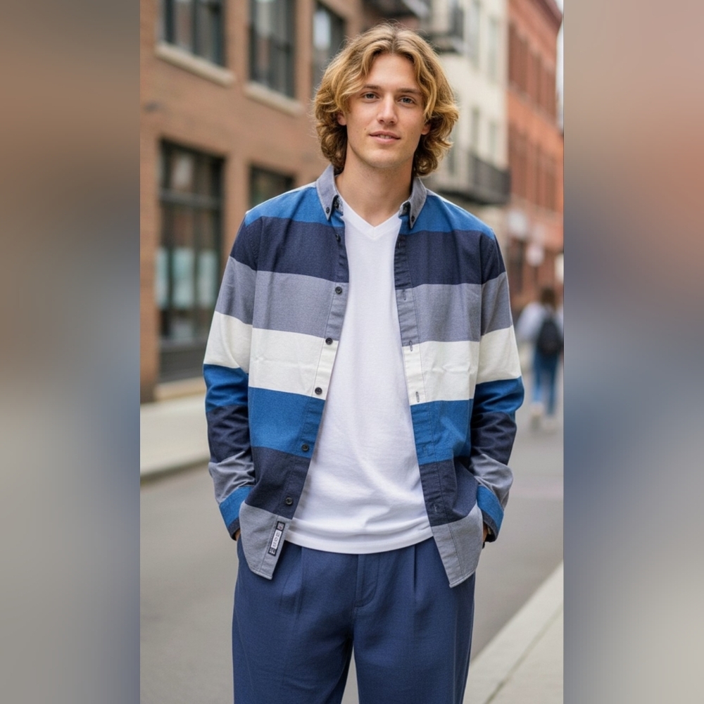 Eckō Unltd. Long Sleeve Shirt, Striped 100% cotton, Men's Small EUC